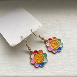 NWT Urban Outfitters Rainbow Smiling Flower Earrings